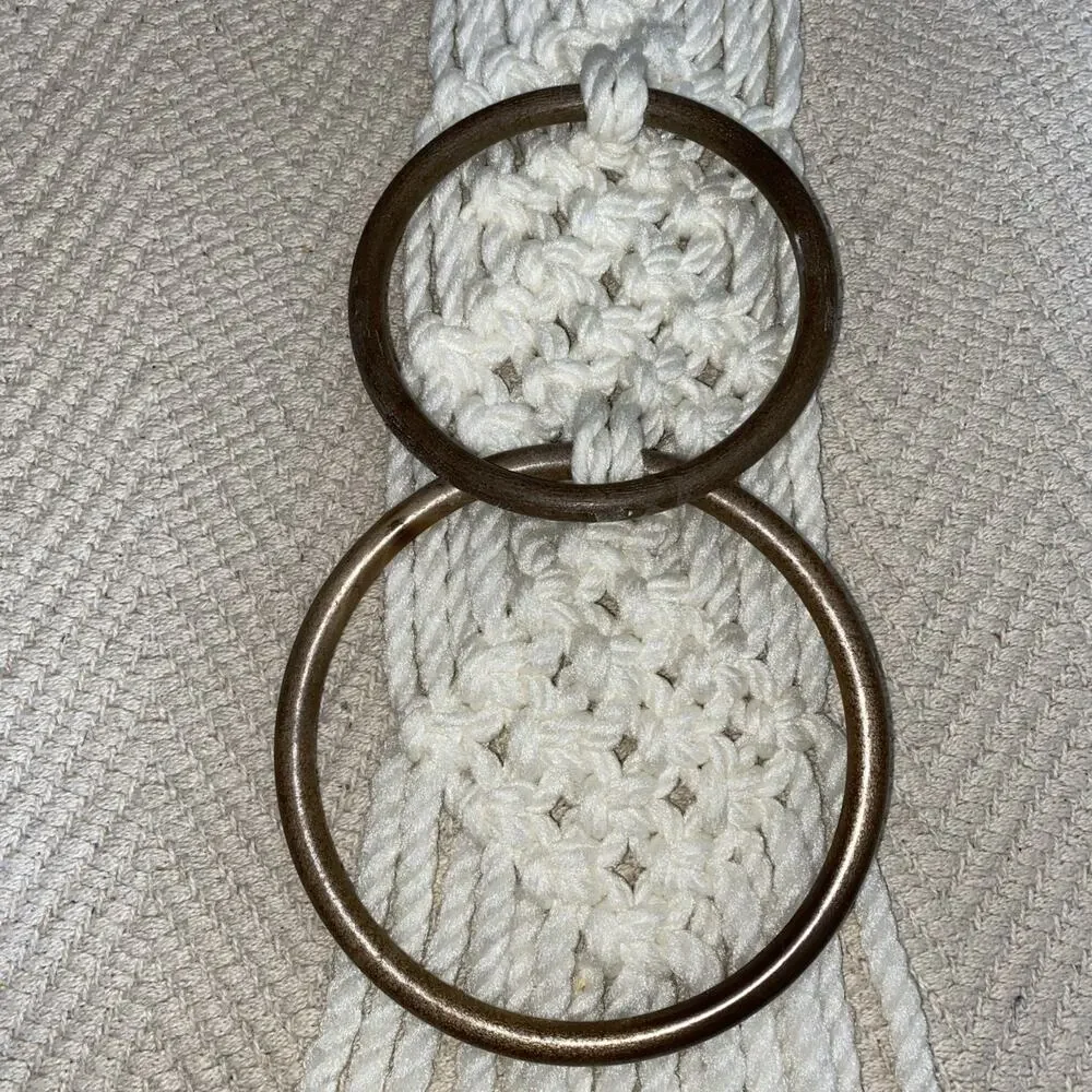 Macrame Towel Holder Ring Ceramic Butterflies Fringe Vintage Boho Fairy Hippie